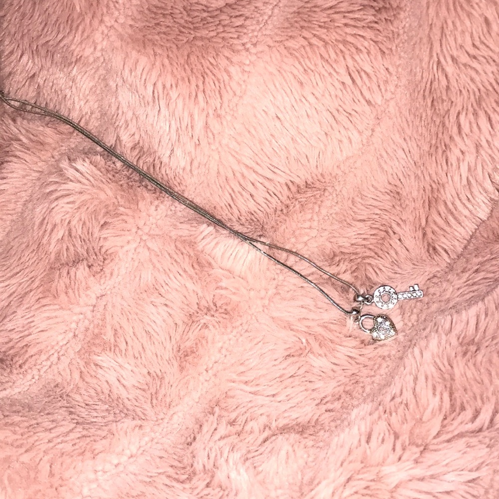 Silver diamond lock and key necklace